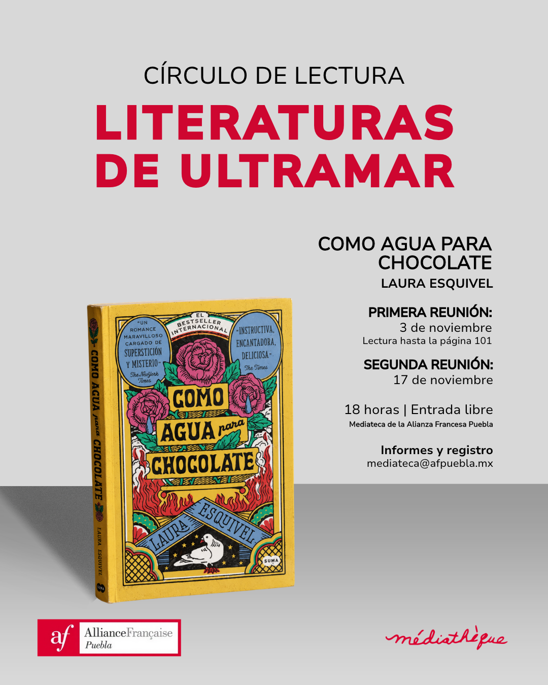 Círculo de lectura literaturas de ultramar noviembre 2026 Como agua para chocolate